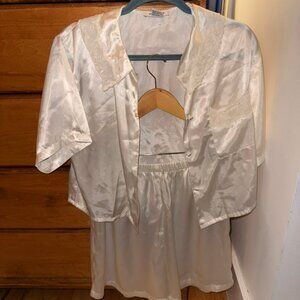 genuine vintage faux satin marie ellyse white super soft lace pajama set
